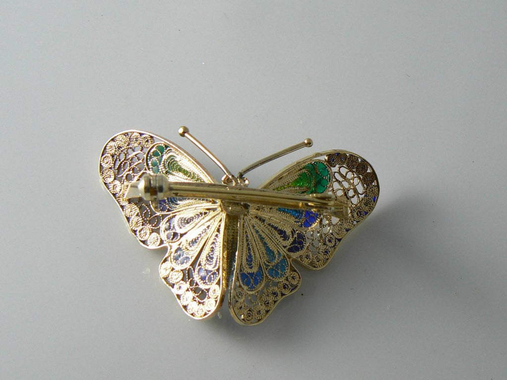 Vintage Italian Silver Filigree Enamel Butterfly Brooch - Vintage Lane Jewelry