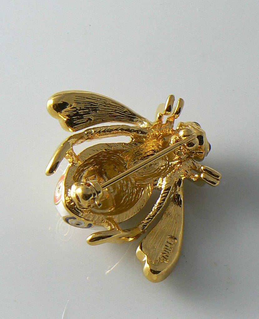 Vintage Joan Rivers signed gold tone and enamel bee with rhinestones - Vintage Lane Jewelry