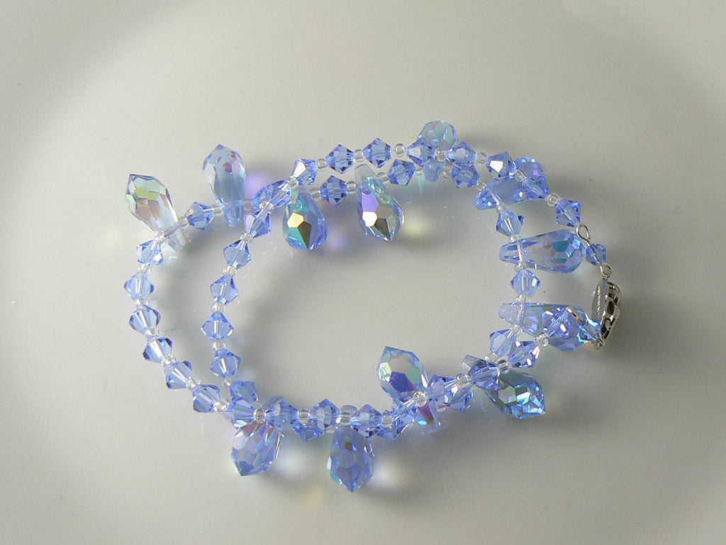 Vintage Blue Glass Ab Crystal Teardrop Bead Necklace - Vintage Lane Jewelry