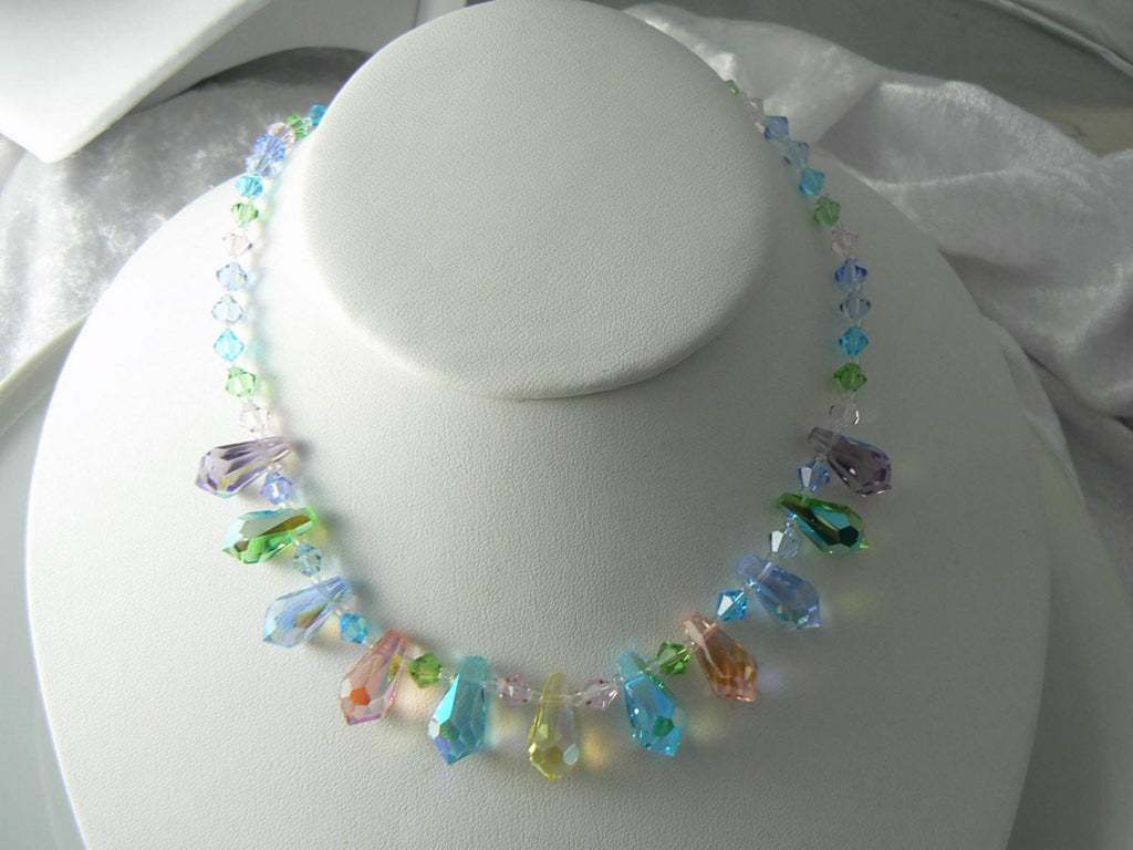 Vintage Rainbow Ab Crystal Teardrop Bead Necklace - Vintage Lane Jewelry