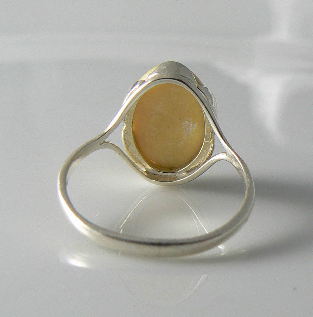 Creamy Butterscotch Amber Sterling Silver Ring - Vintage Lane Jewelry