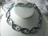 Signed Darla Vintage Necklace Bracelet Blue Enamel Chain Link Set - Vintage Lane Jewelry