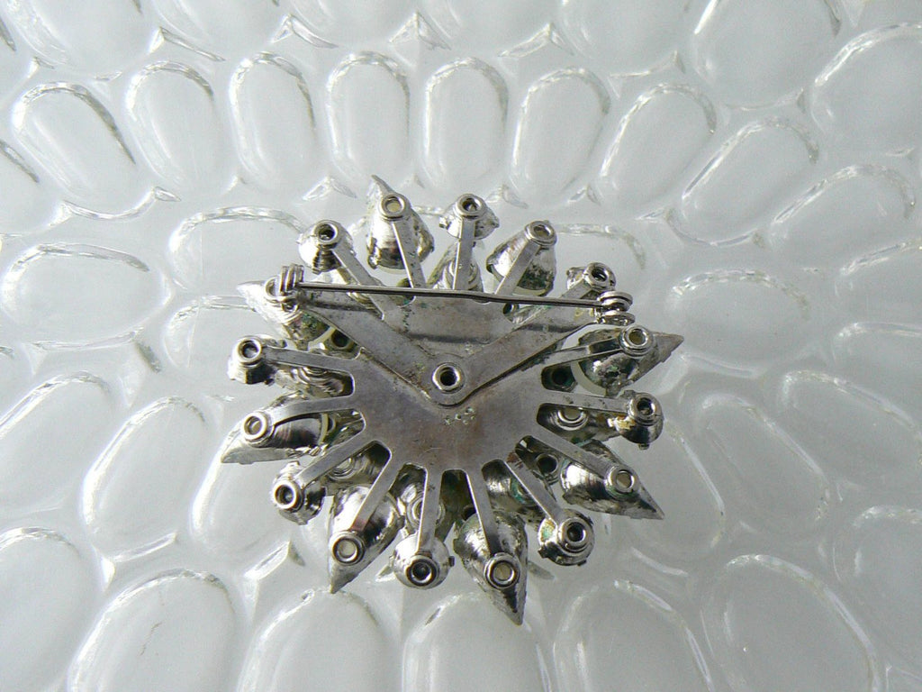 Vintage Opaque White Glass And Rhinestone Brooch - Vintage Lane Jewelry