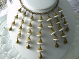 Antique brushed gold metal and white Lucite drop bib style necklace - Vintage Lane Jewelry