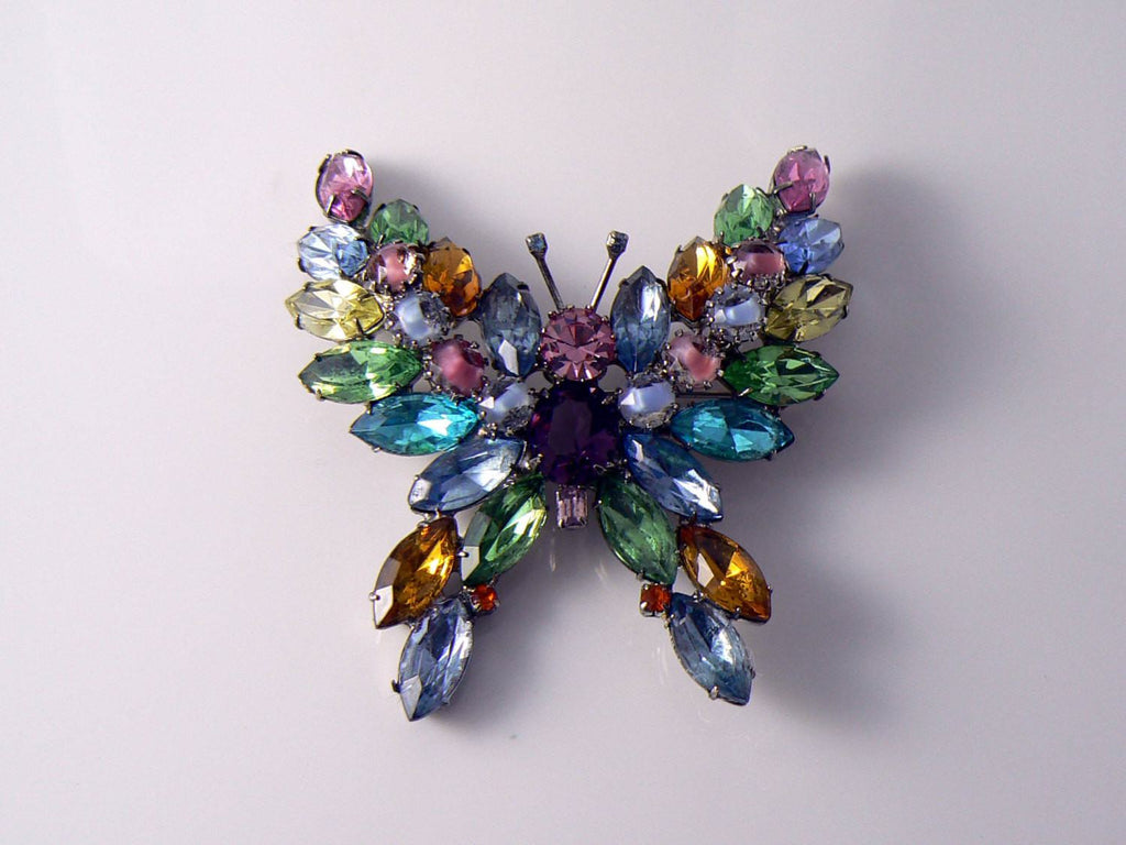 Kenneth J Lane Colorful Rhinestone Butterfly Brooch - Vintage Lane Jewelry