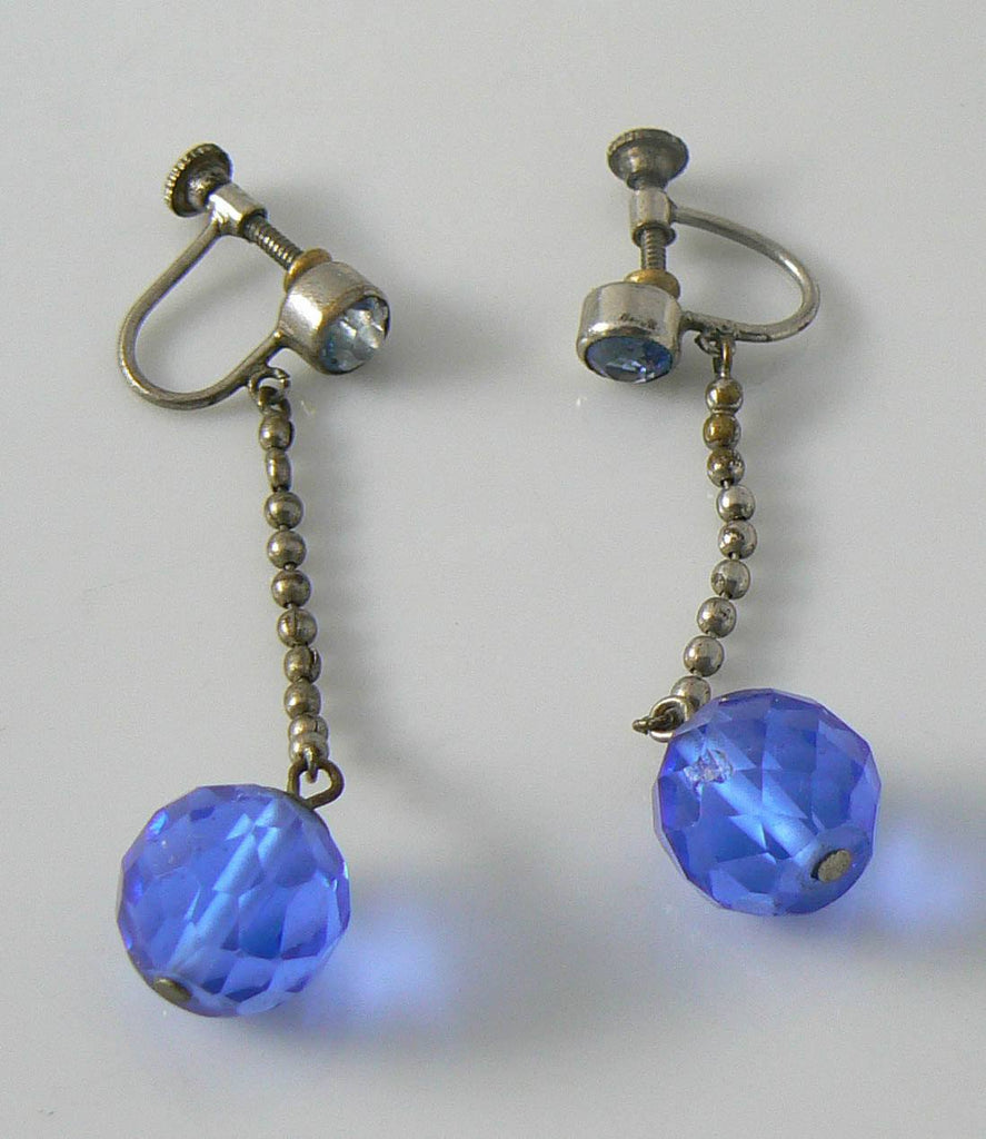 Art Deco Blue Glass Stone Dangle Earrings - Vintage Lane Jewelry