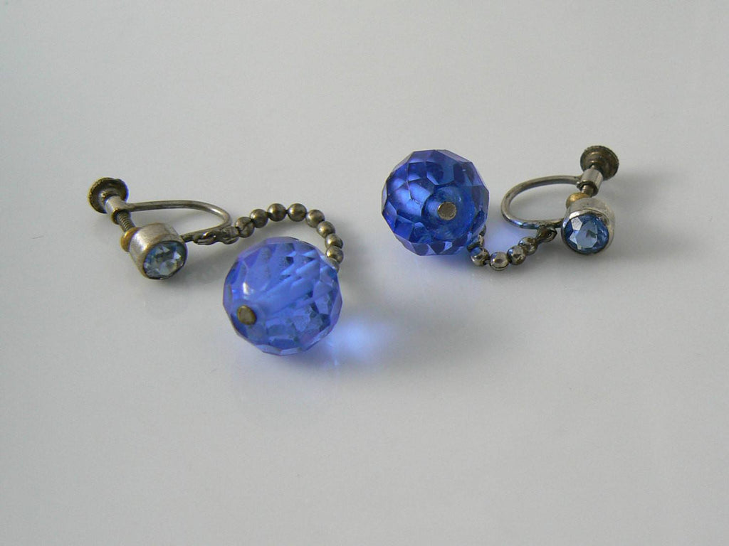 Art Deco Blue Glass Stone Dangle Earrings - Vintage Lane Jewelry
