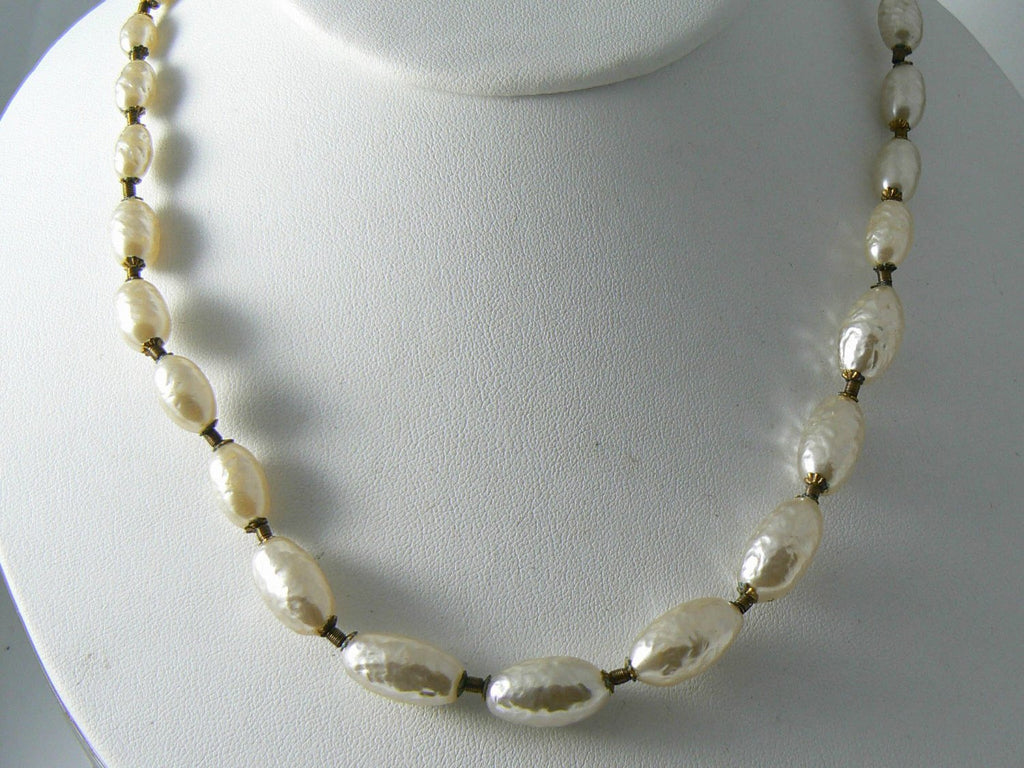 Miriam Haskell Long Oval Baroque Glass Pearl Necklace - Vintage Lane Jewelry