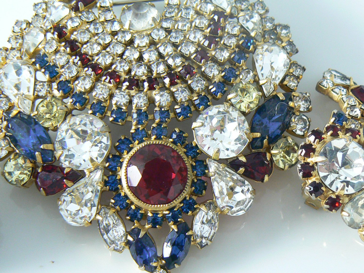 Hobe Red, White And Blue Rhinestone Demi Parure - Vintage Lane Jewelry