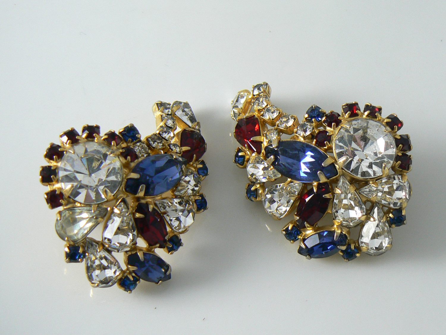 Hobe Red, White And Blue Rhinestone Demi Parure - Vintage Lane Jewelry
