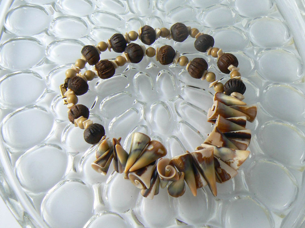 Miriam Haskell Beige And Brown Shell Necklace - Vintage Lane Jewelry