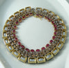 Stunning Czech Glass Bib Necklace with large rectangular watermelon heliotrope stones - Vintage Lane Jewelry