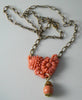 Molded Coral Glass Floral Drop Necklace - Vintage Lane Jewelry