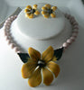 Vintage Enamel Flower Pendant Bead Necklace And Earrings - Vintage Lane Jewelry