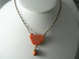 Molded Coral Glass Floral Drop Necklace - Vintage Lane Jewelry