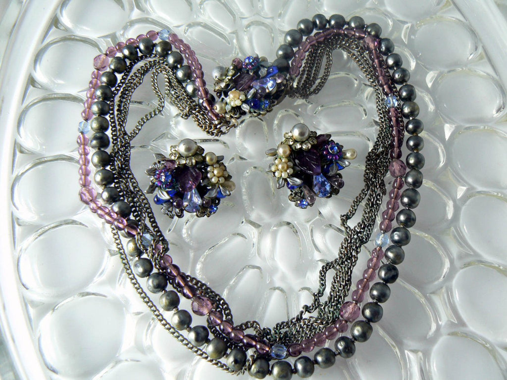 Vintage Shades Of Gray And Purple Signed Eugene Set - Vintage Lane Jewelry