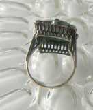 Old Vintage Art Deco Sterling Peking Glass Marcasite Ring - Vintage Lane Jewelry