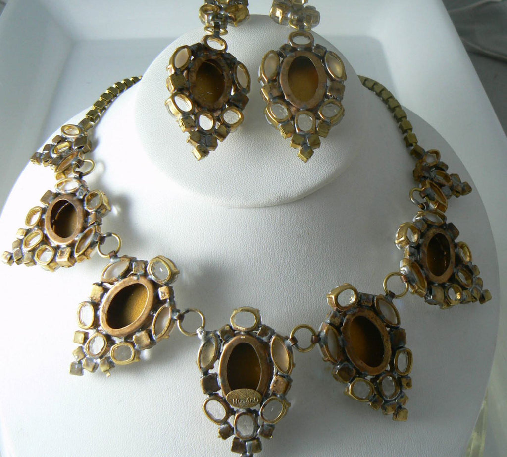 Husar D. Czech Glass White And Clear Rhinestone Necklace Earring Set - Vintage Lane Jewelry