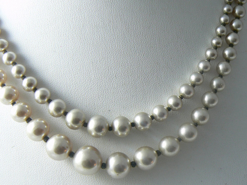 Miriam Haskell 2 Strand Glass Pearl Necklace - Vintage Lane Jewelry