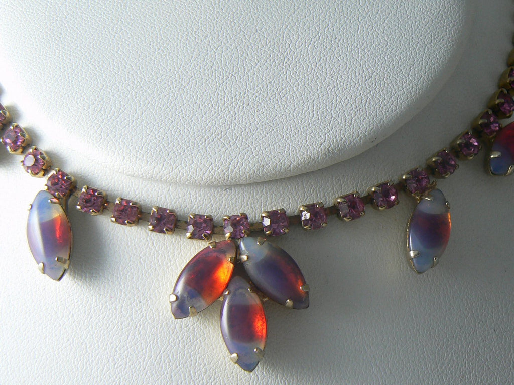Vintage Pink Givre Art Glass Necklace - Vintage Lane Jewelry