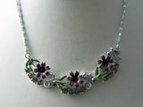 Vintage Rhinestone Enamel Purple Flower Necklace - Vintage Lane Jewelry
