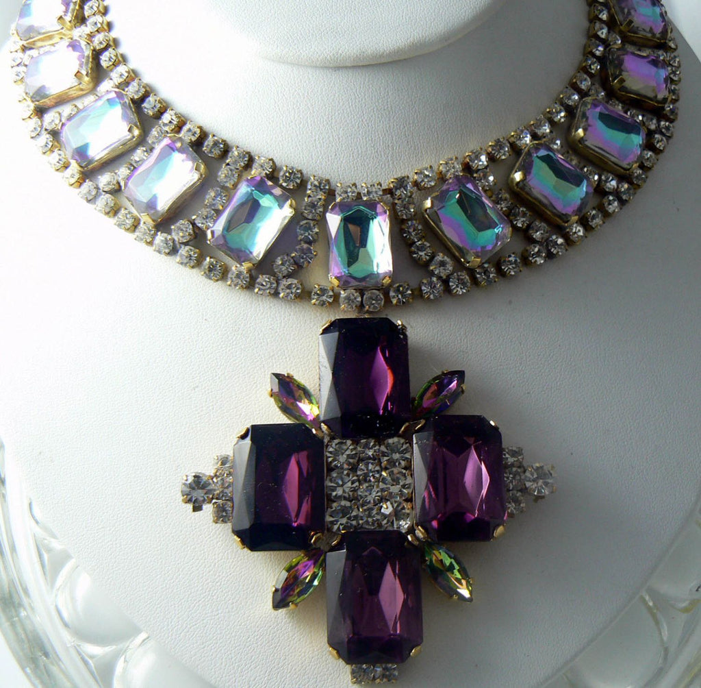 Czech glass Lavender and lilac AB rhinestone necklace - Vintage Lane Jewelry