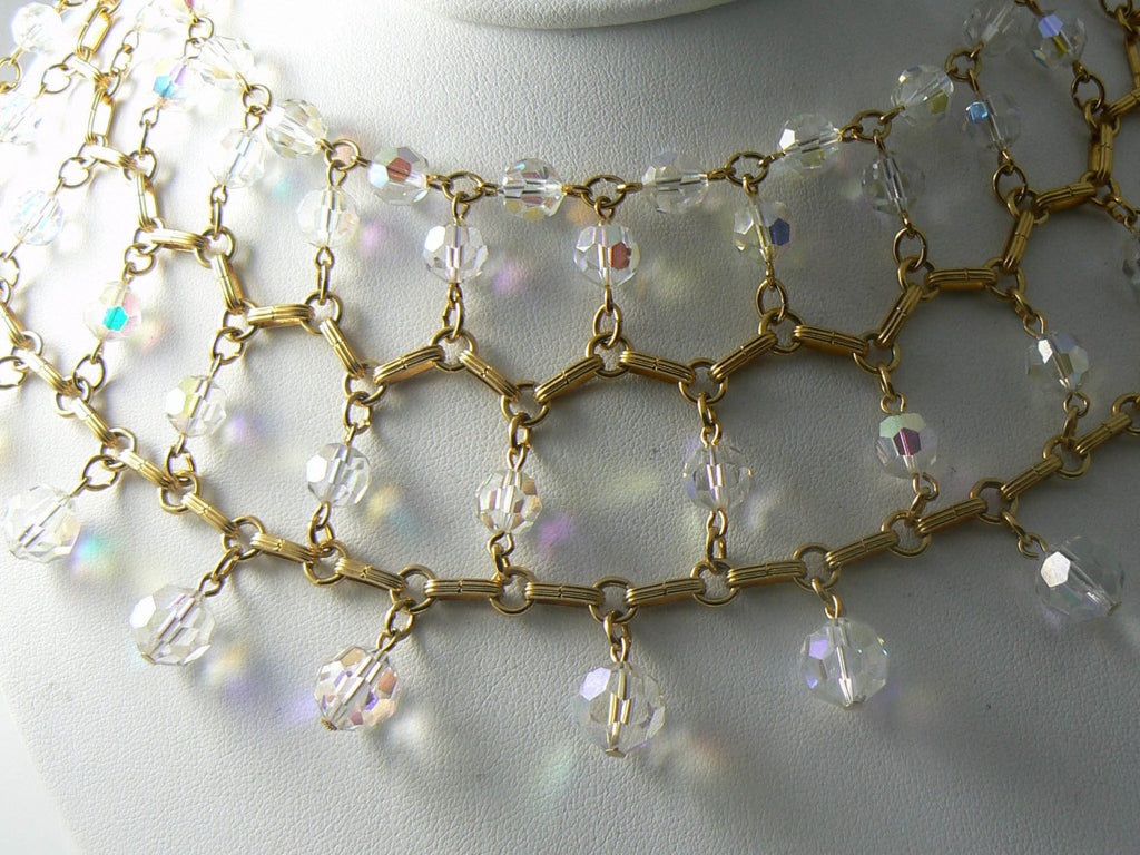 Gorgeous High End Crystal Drippy Bib Necklace And Earrings Set - Vintage Lane Jewelry