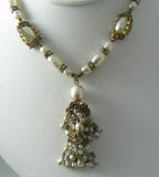 Miriam Haskell Baroque Pearl, Rhinestone & Seed Pearl Tassel Necklace - Vintage Lane Jewelry