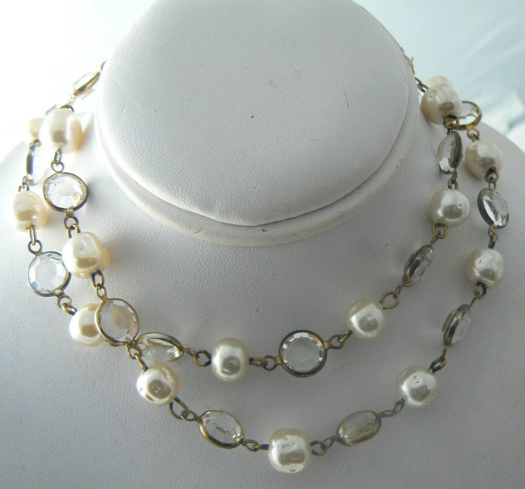 Miriam Haskell Baroque Pearl Open Backed Crystal Necklace and Earring Set - Vintage Lane Jewelry
