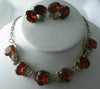 RootBeer Glass Rhinestone Necklace And Earrings - Vintage Lane Jewelry