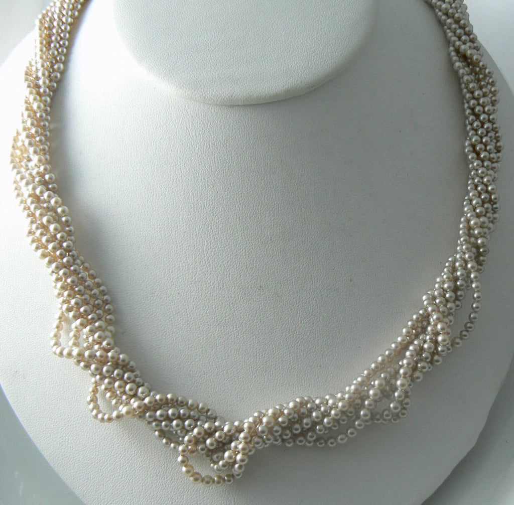 Multi Strand Miriam Haskell Glass Pearl Necklace - Vintage Lane Jewelry