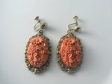 Molded Coral Glass Earrings - Vintage Lane Jewelry
