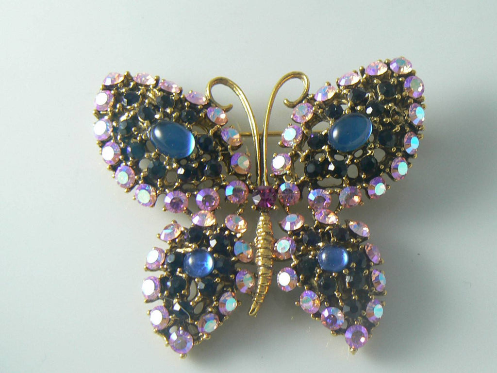 Weiss Sparkling Pink And Black Rhinestone Butterfly - Vintage Lane Jewelry