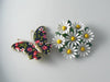 Vintage Enamel Daisy Pin And Butterfly - Vintage Lane Jewelry