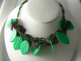 Vintage Early Plastic Celluloid Lucite Violets And Leaves Necklace - Vintage Lane Jewelry