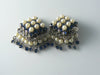 Vintage Leru Faux Pearl Sapphire Blue Rhinestone Earrings - Vintage Lane Jewelry