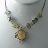 Beautiful old silver filigree carved shell cameo necklace - Vintage Lane Jewelry