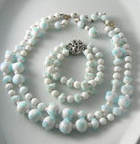 Blue And White Glass Bead Trifari Necklace Bracelet Set - Vintage Lane Jewelry