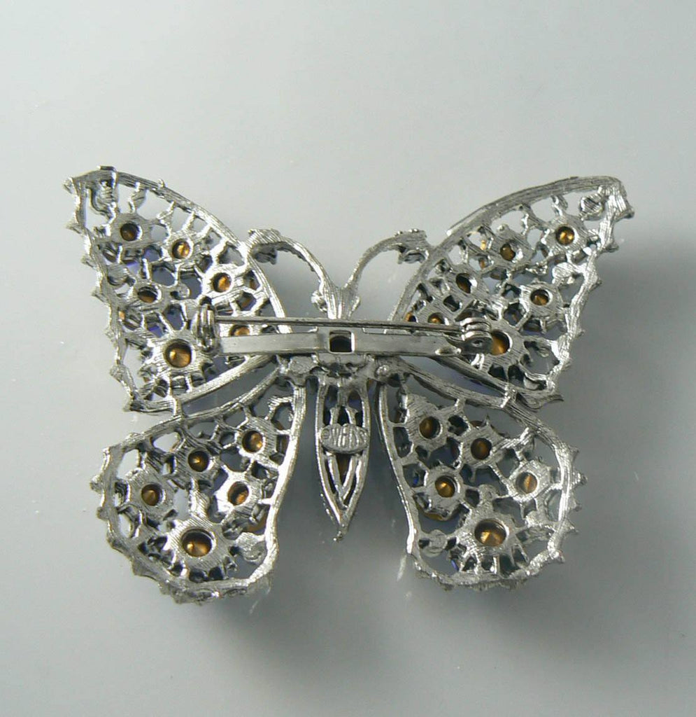 Vintage Weiss Blue Rhinestone Large Butterfly Brooch - Vintage Lane Jewelry