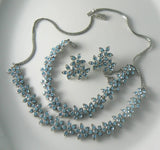 Beautiful Baby Blue Rhinestone Flowers Necklace Bracelet Earring Set - Vintage Lane Jewelry