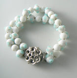 Blue And White Glass Bead Trifari Necklace Bracelet Set - Vintage Lane Jewelry