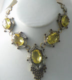 Yellow Gold, Purple And Clear Czech Glass Rhinestone Necklace - Vintage Lane Jewelry