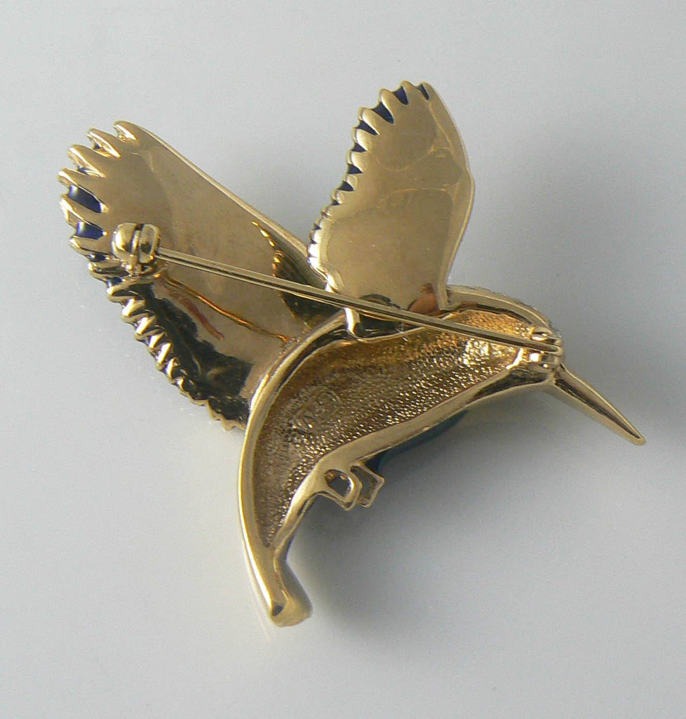 Signed Attwood And Sawyer Enamel Rhinestone Kingfisher Bird Brooch - Vintage Lane Jewelry