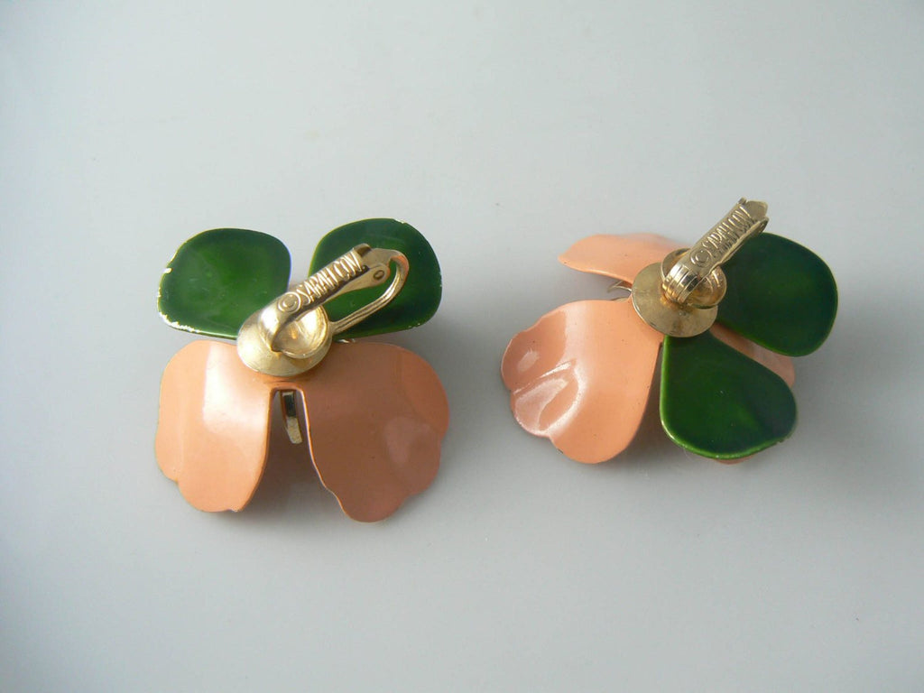 Sarah Coventry Peach Enamel Flower Earrings - Vintage Lane Jewelry