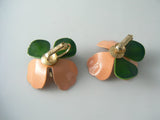 Sarah Coventry Peach Enamel Flower Earrings - Vintage Lane Jewelry