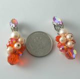 Lewis Segal Orange Faux Pearl And Rhinestone Dangle Earrings - Vintage Lane Jewelry
