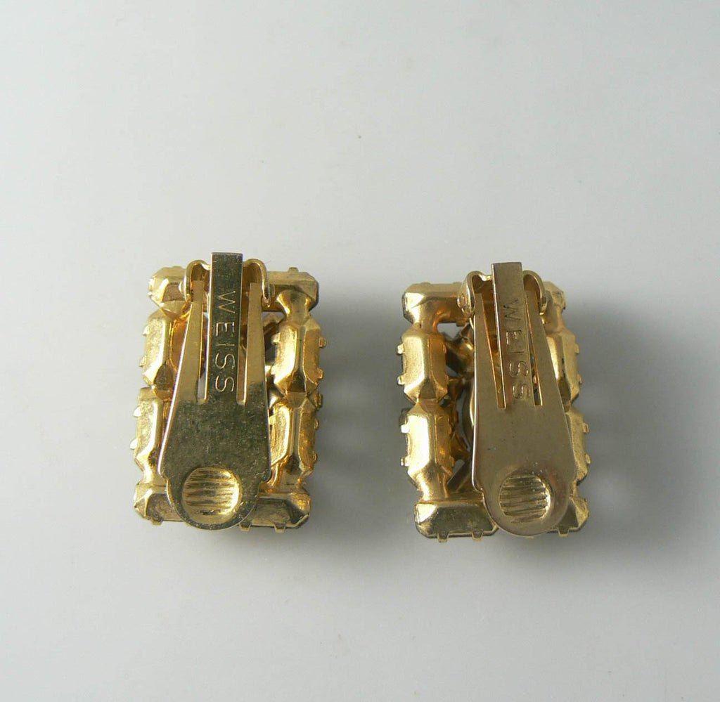 Vintage Weiss Brown Rhinestone Clip Earrings - Vintage Lane Jewelry