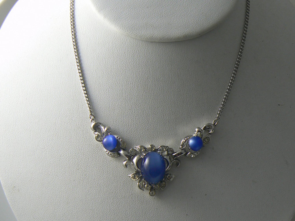 Vintage Art Deco Blue And Clear Rhinestone Necklace - Vintage Lane Jewelry