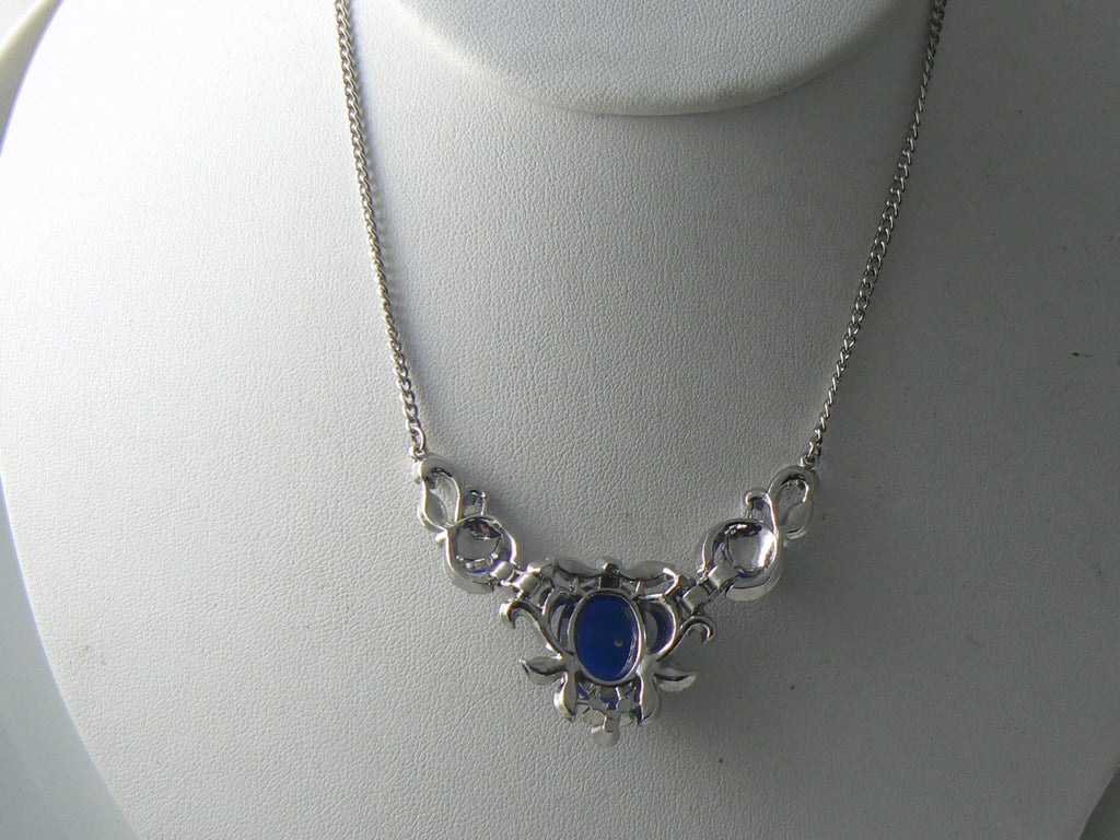 Vintage Art Deco Blue And Clear Rhinestone Necklace - Vintage Lane Jewelry