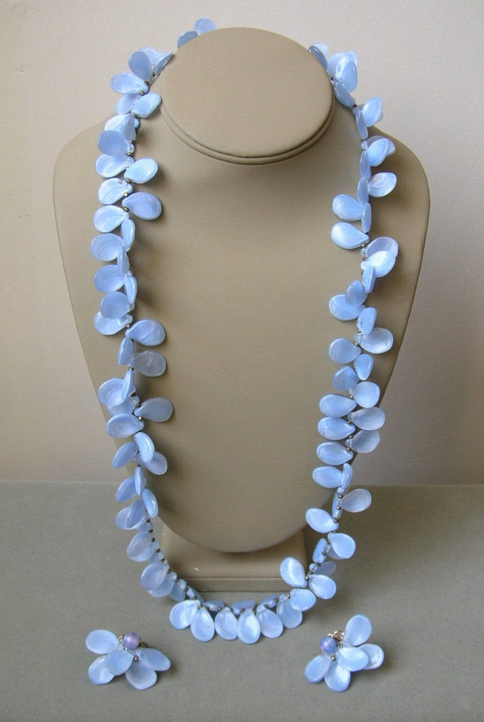 Stunning Miriam Haskell Lavender Blue Glass Necklace And Earring Set - Vintage Lane Jewelry